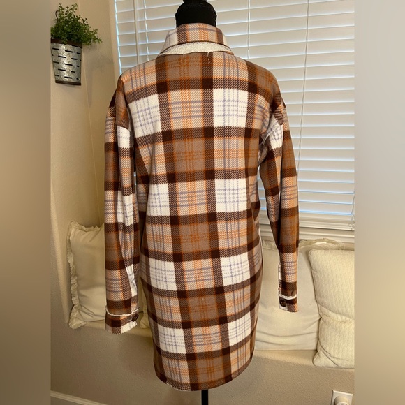 Taxi Sherpa Lined Plaid Button-Up Shirt Jacket Shacket - Picture 8 of 10